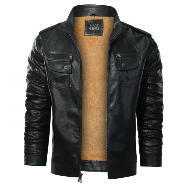 Made Gents | LEREN (PU) FLEECE BIKER| JACKET