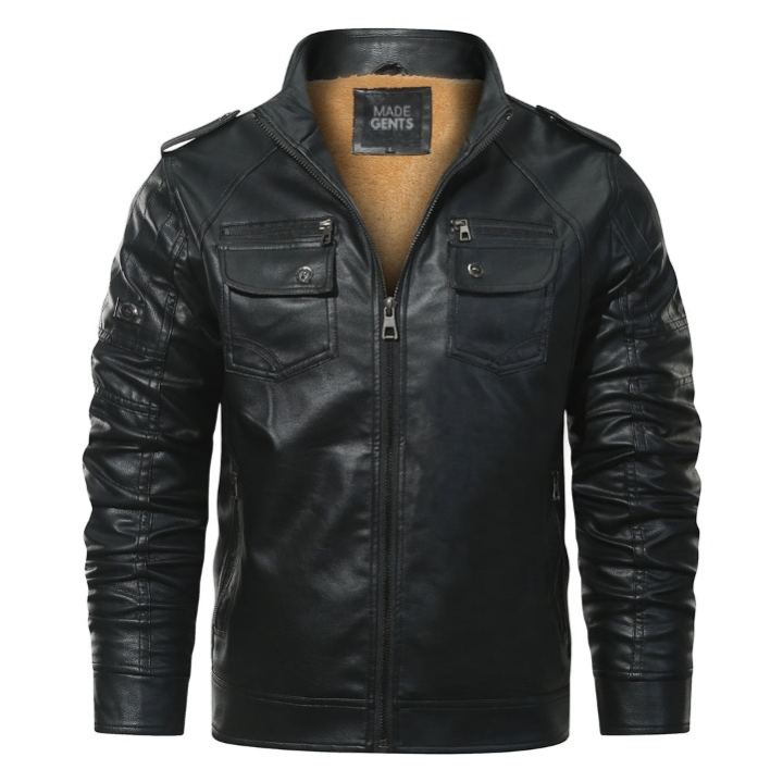 Made Gents | LEREN (PU) FLEECE BIKER| JACKET