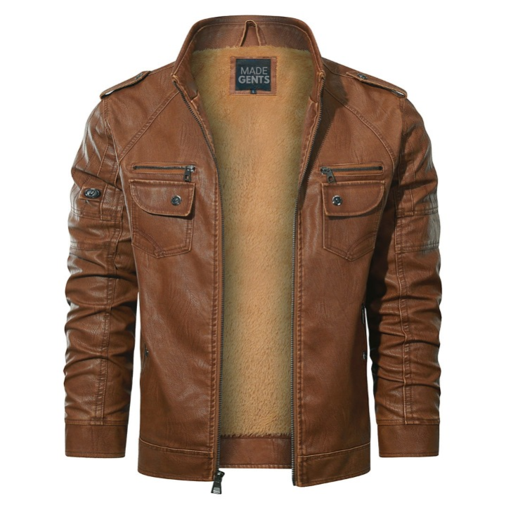 Made Gents | Leren (PU) Fleece Biker| JACKET